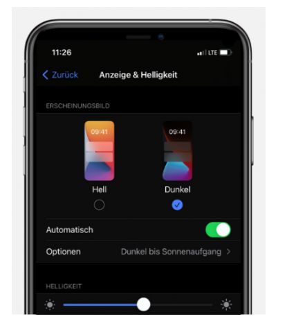 Screenshot iPhone iOS Einstellung Anzeige und Helligkeit