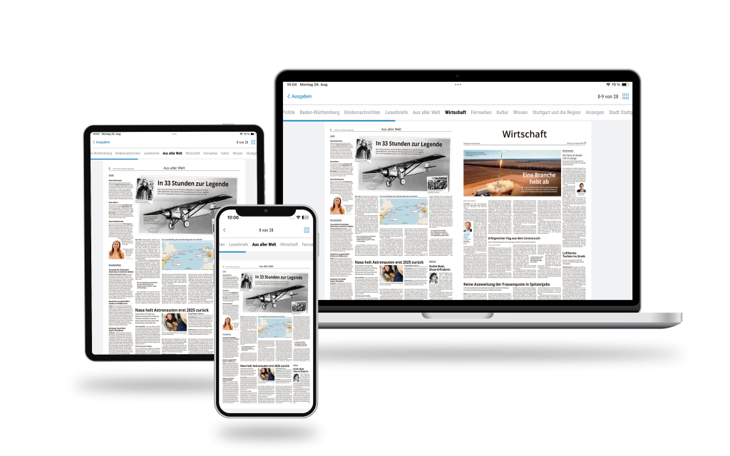 Laptop, Tablet und Smartphone mit E-Paper der Stuttgarter Nachrichten