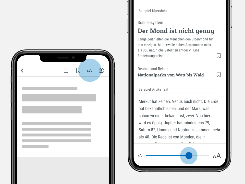 Anleitung auf einem Smartphone wie man die Schriftgröße in der StN News-App einstellt