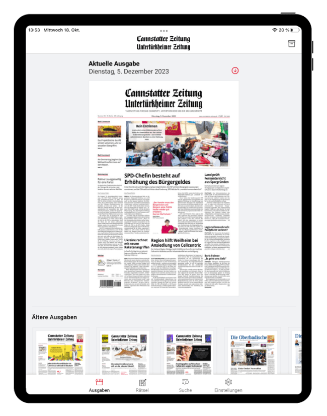 CZ E-Paper auf Tablet