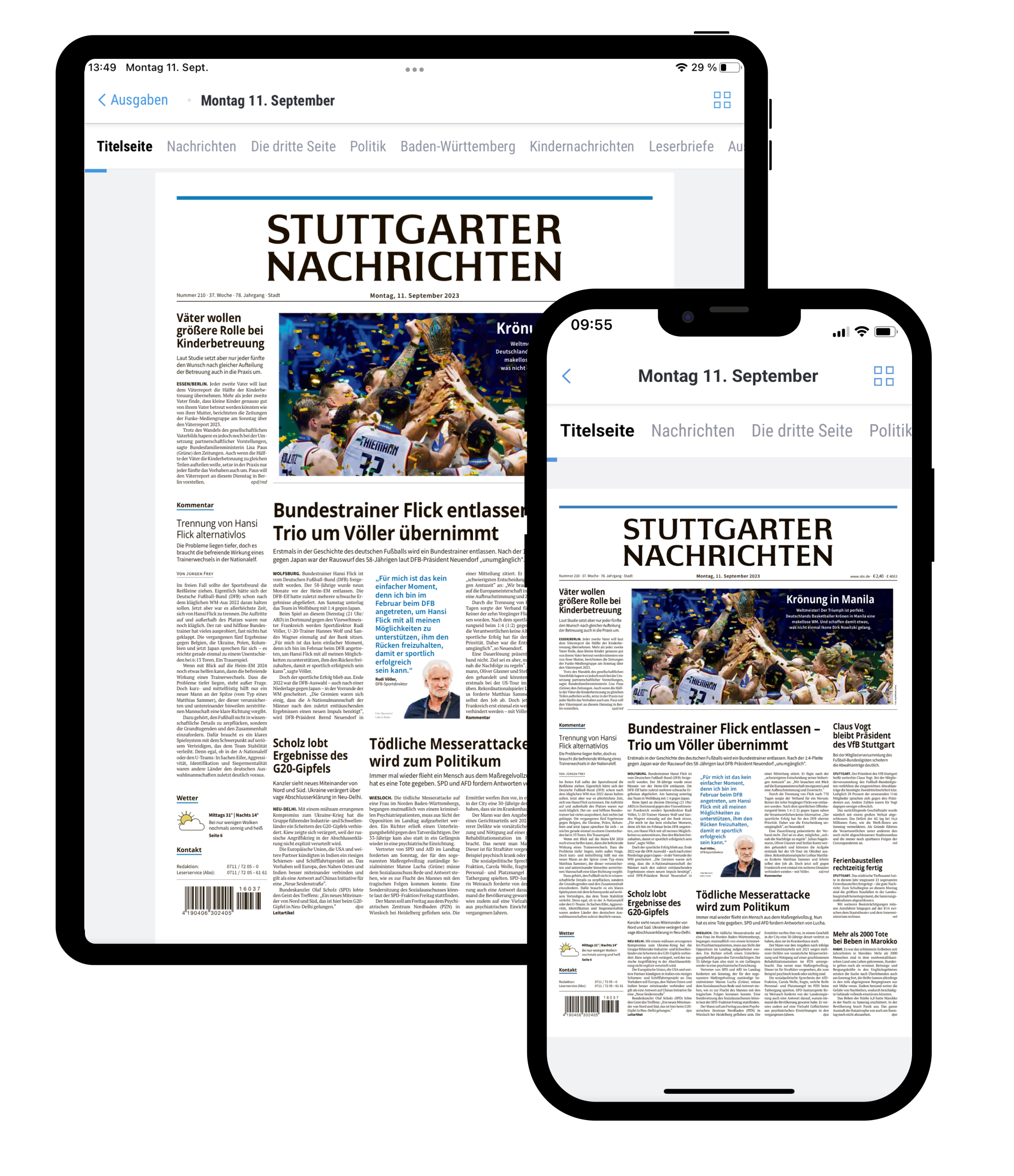 Mockup Tablet und iPhone mit E-Paper Stuttgarter Nachrichten