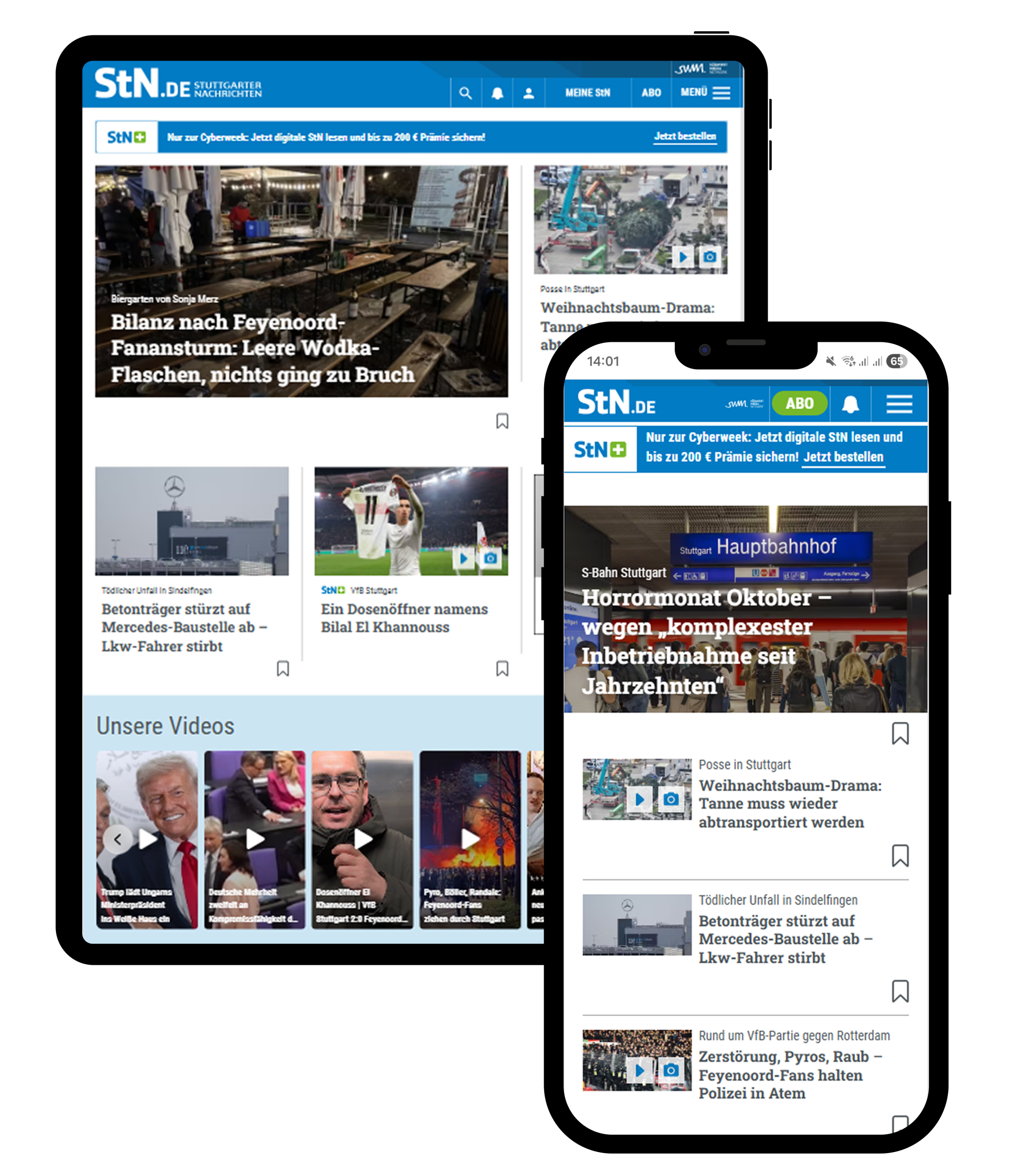 Mockup Tablet und iPhone mit E-Paper Stuttgarter Nachrichten