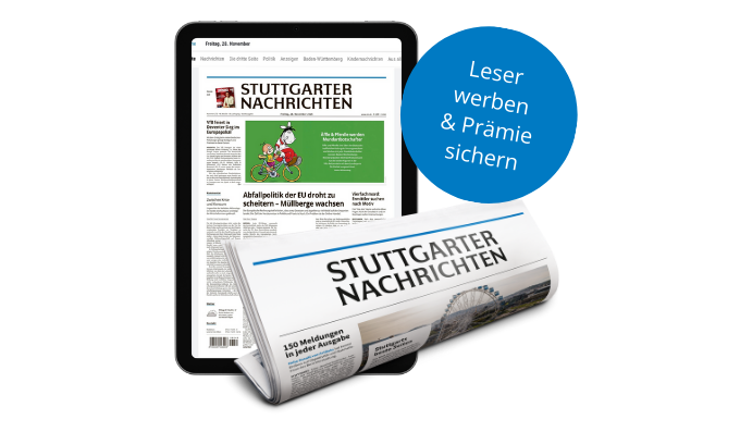 Tablet mit Stuttgarter Nachrichten E-Paper und StN Zeitungsrolle
