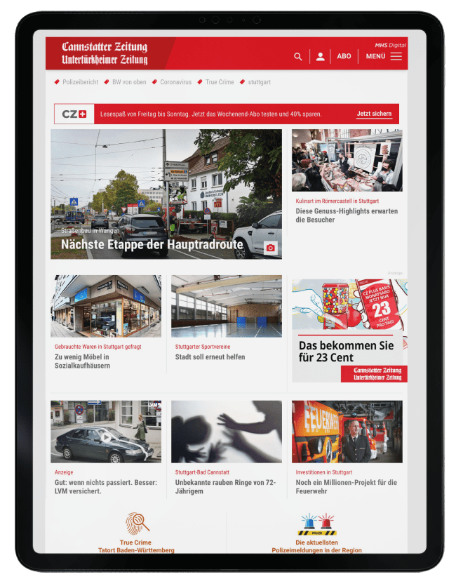 Tablet mit E-Paper der Cannstatter Zeitung